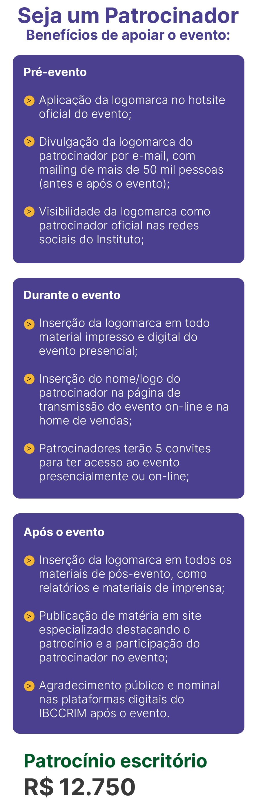 Benefícios ao apoiar evento